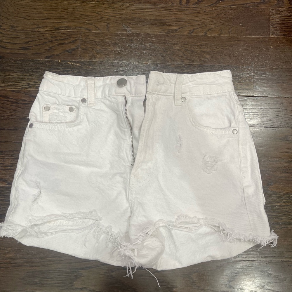 Zara White Distressed Jean Shorts